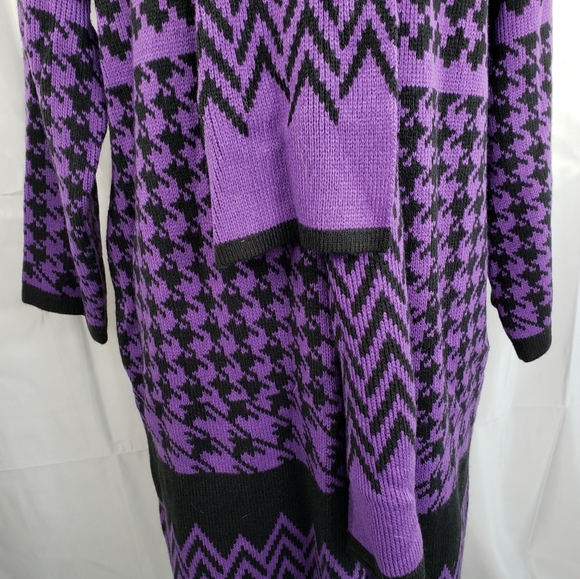 Anthony's Original Purple & Black Midi One Button Built In Scarf Sweater Sz M - Picture 4 of 12